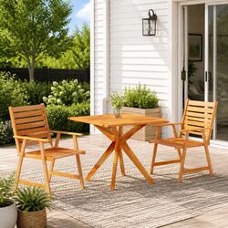 Garden Dining Set 3 Piece Solid Wood Acacia Outdoor Patio Table Chairs