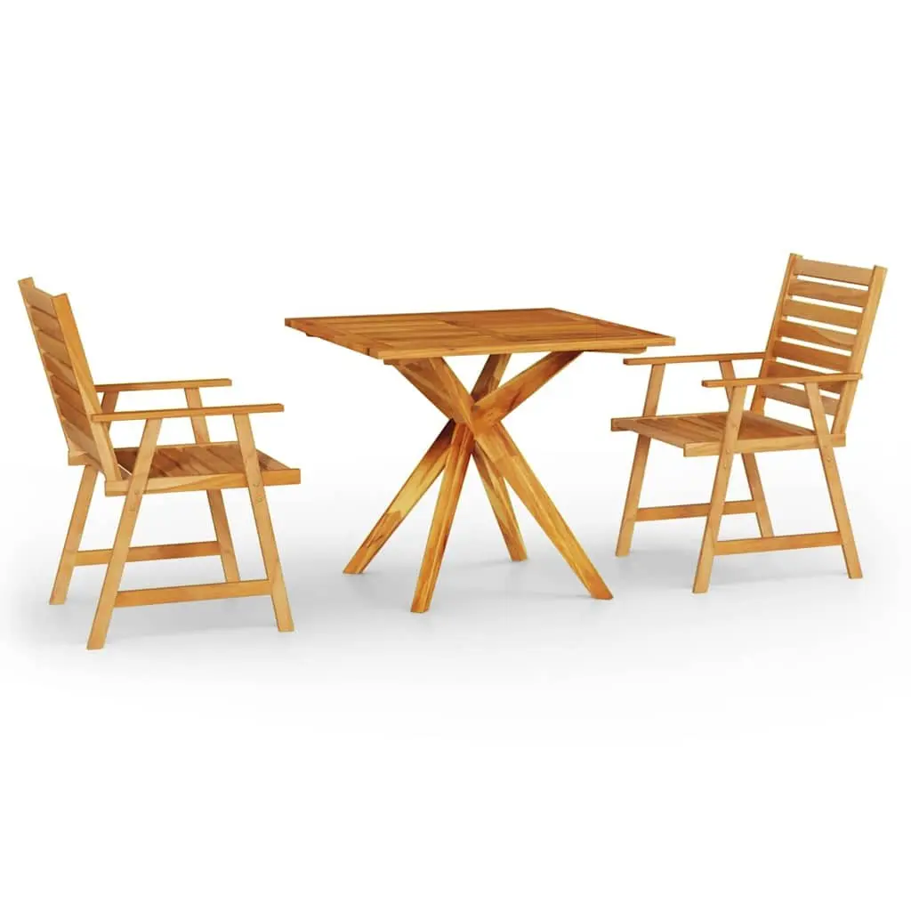 Garden Dining Set 3 Piece Outdoor Patio Table and Chairs Solid Acacia Wood Brown