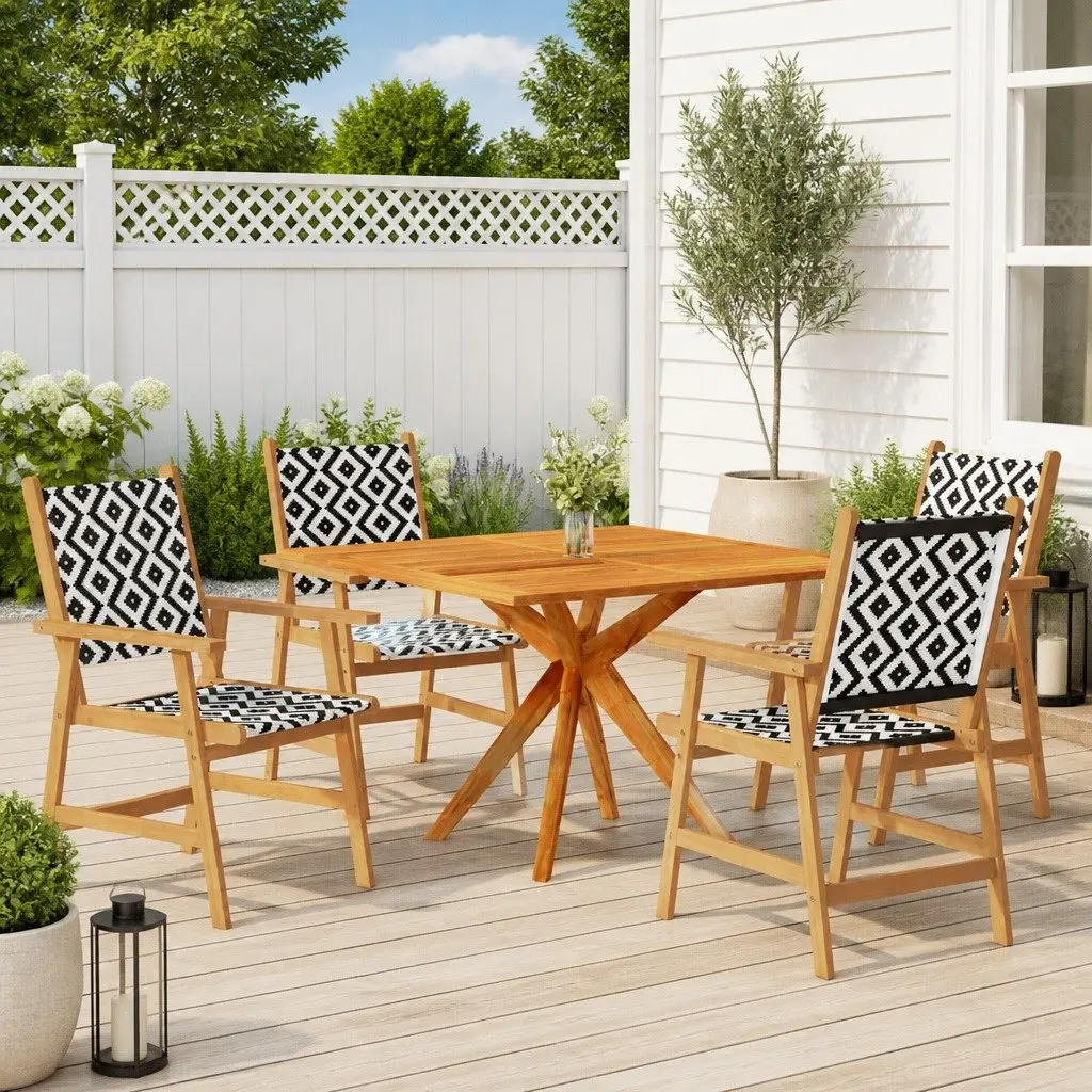 Garden Dining Set 5 Piece Outdoor Patio Furniture Solid Wood Brown