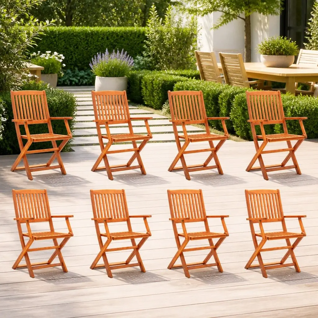 Folding Garden Chairs Outdoor Dining Set 8 Piece Eucalyptus Wood Brown