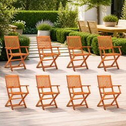 Folding Garden Chairs 8 pcs Outdoor Seating Eucalyptus Wood Dining Set