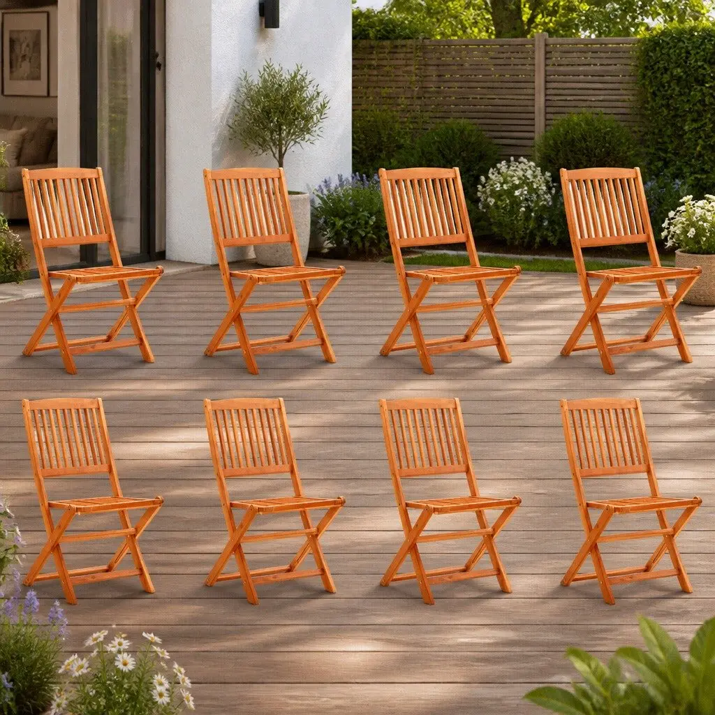 Folding Garden Chairs Outdoor Dining 8 Piece Eucalyptus Wood Brown