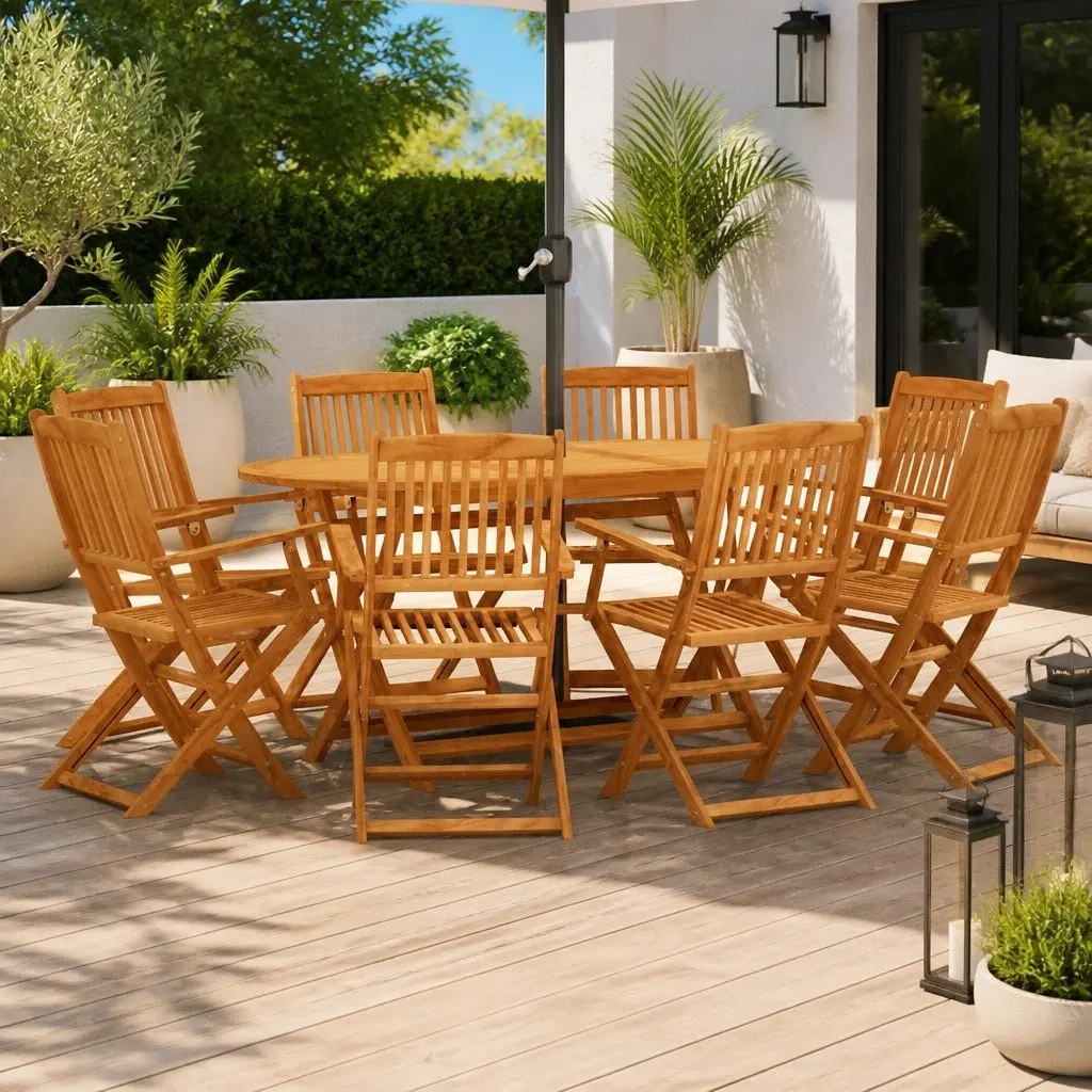 Outdoor Dining Set 9 Piece Folding Garden Patio Furniture Eucalyptus Wood Brown
