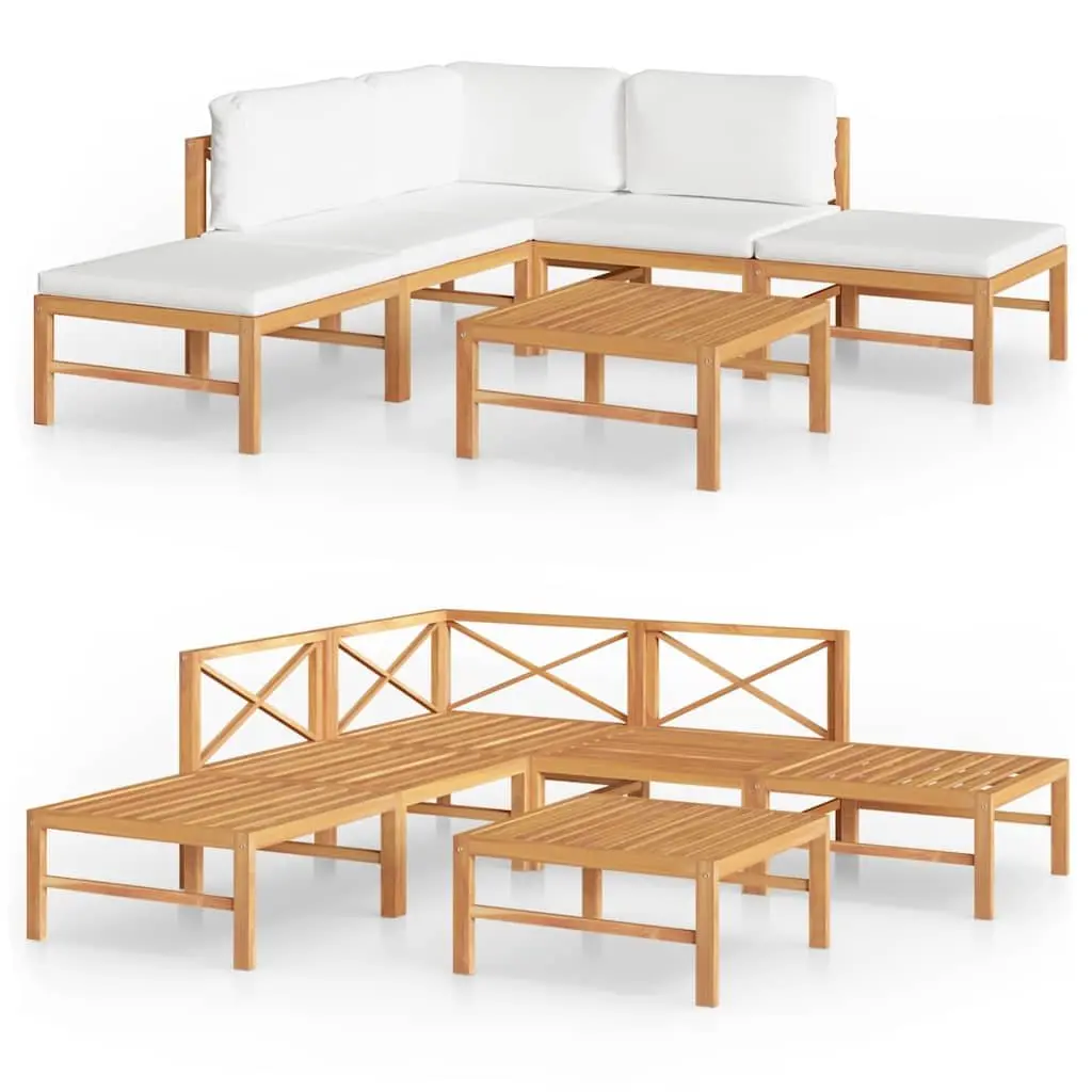 6 Piece Garden Lounge Set Outdoor Patio Furniture Teak Wood Cream Cushions