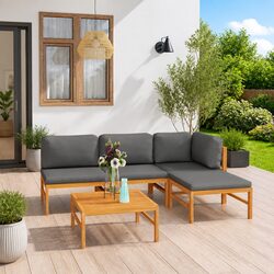 Comfortable 5-Piece Teak Lounge Set with Grey Cushions