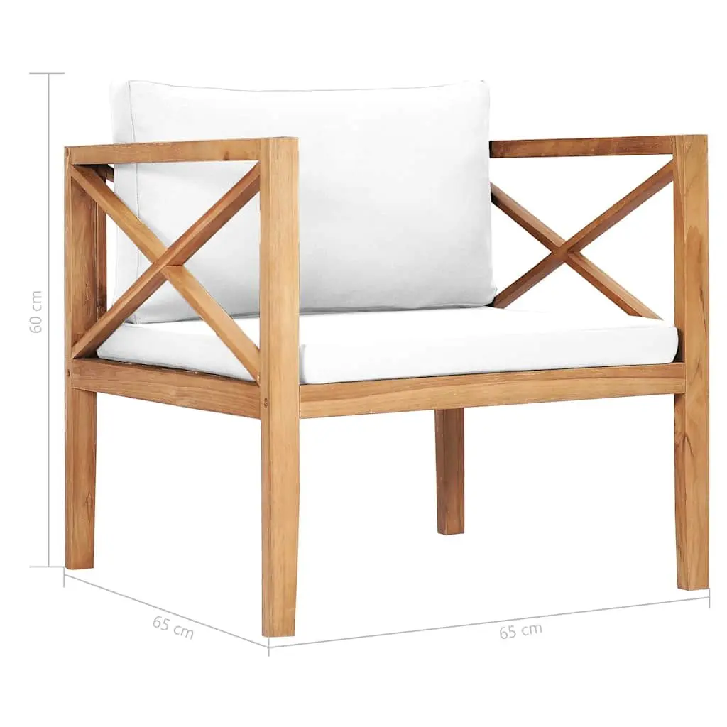 Garden Lounge Set Outdoor Furniture 6 Piece Teak Wood Cream Cushions
