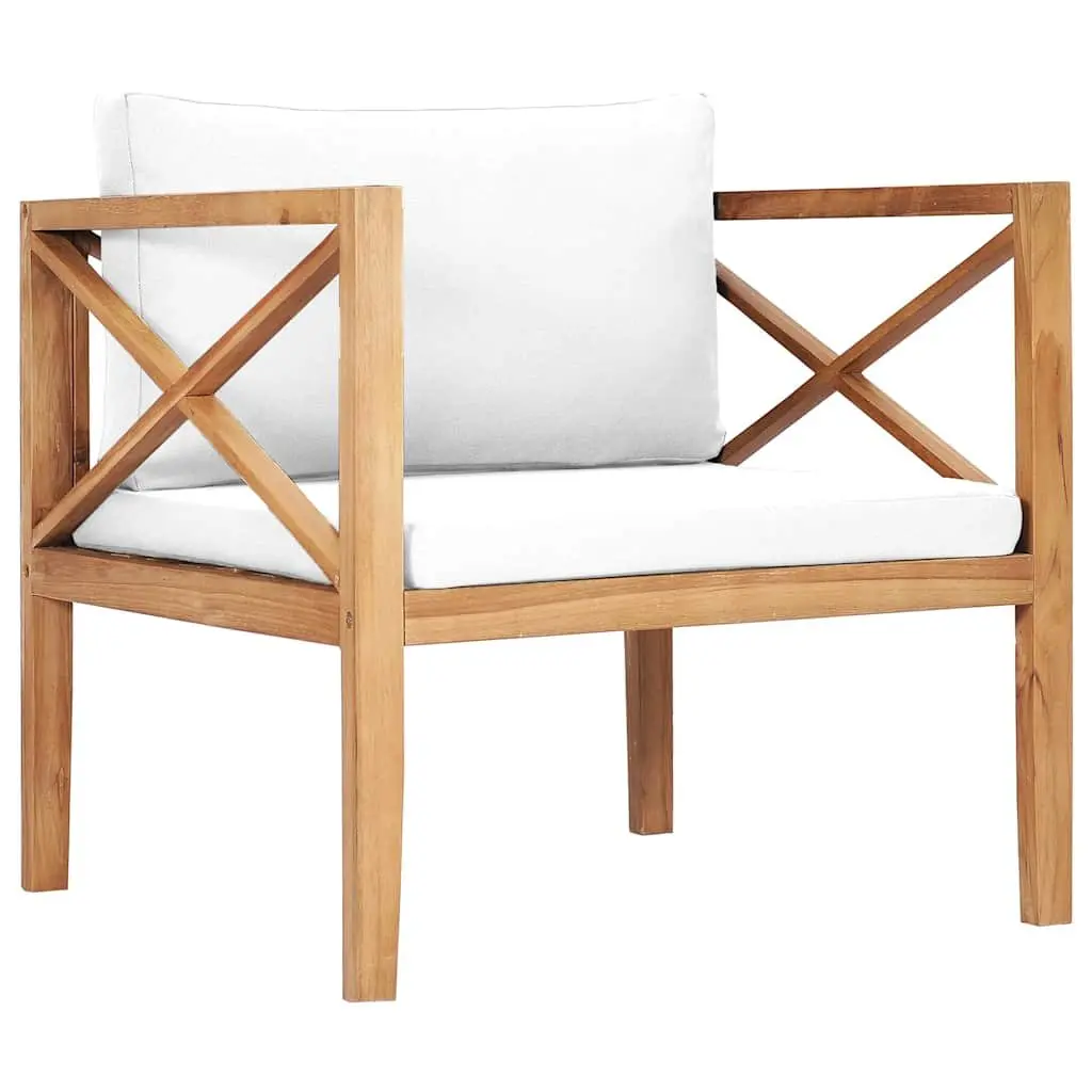 Garden Lounge Set Outdoor Furniture 6 Piece Teak Wood Cream Cushions