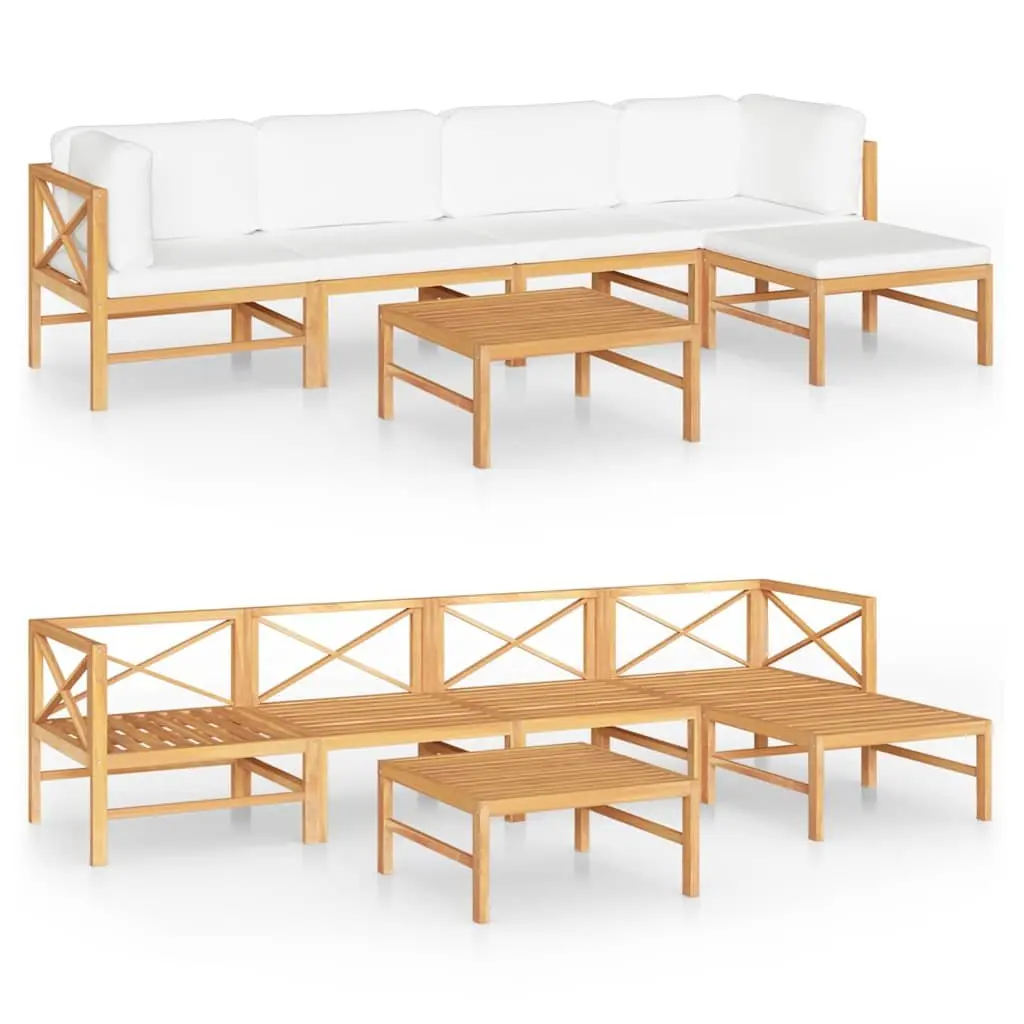 Garden Lounge Set 6 Piece Outdoor Furniture Sofa with Cushions Cream Teak Wood
