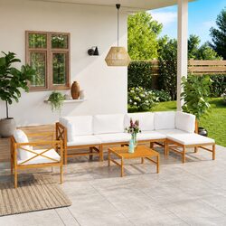 Durable 7 Piece Teak Wood Lounge Set with Cream Cushions