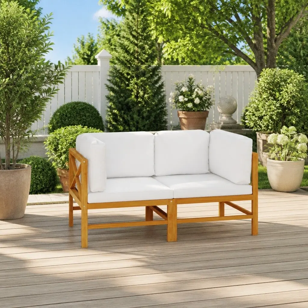 Outdoor Garden Sofa Solid Teak Wood Cream Cushions 2 Seater Patio Furniture