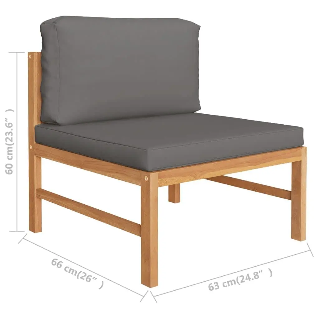 4-Seater Garden Sofa Outdoor Couch Solid Teak Wood with Grey Cushions