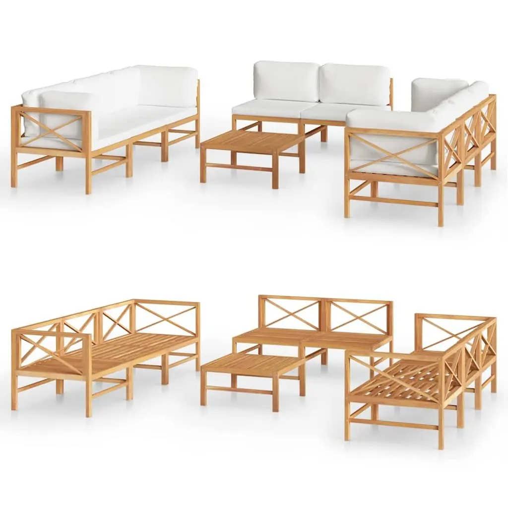Garden Lounge Set 9 Piece Outdoor Furniture Teak Wood Cream Cushions