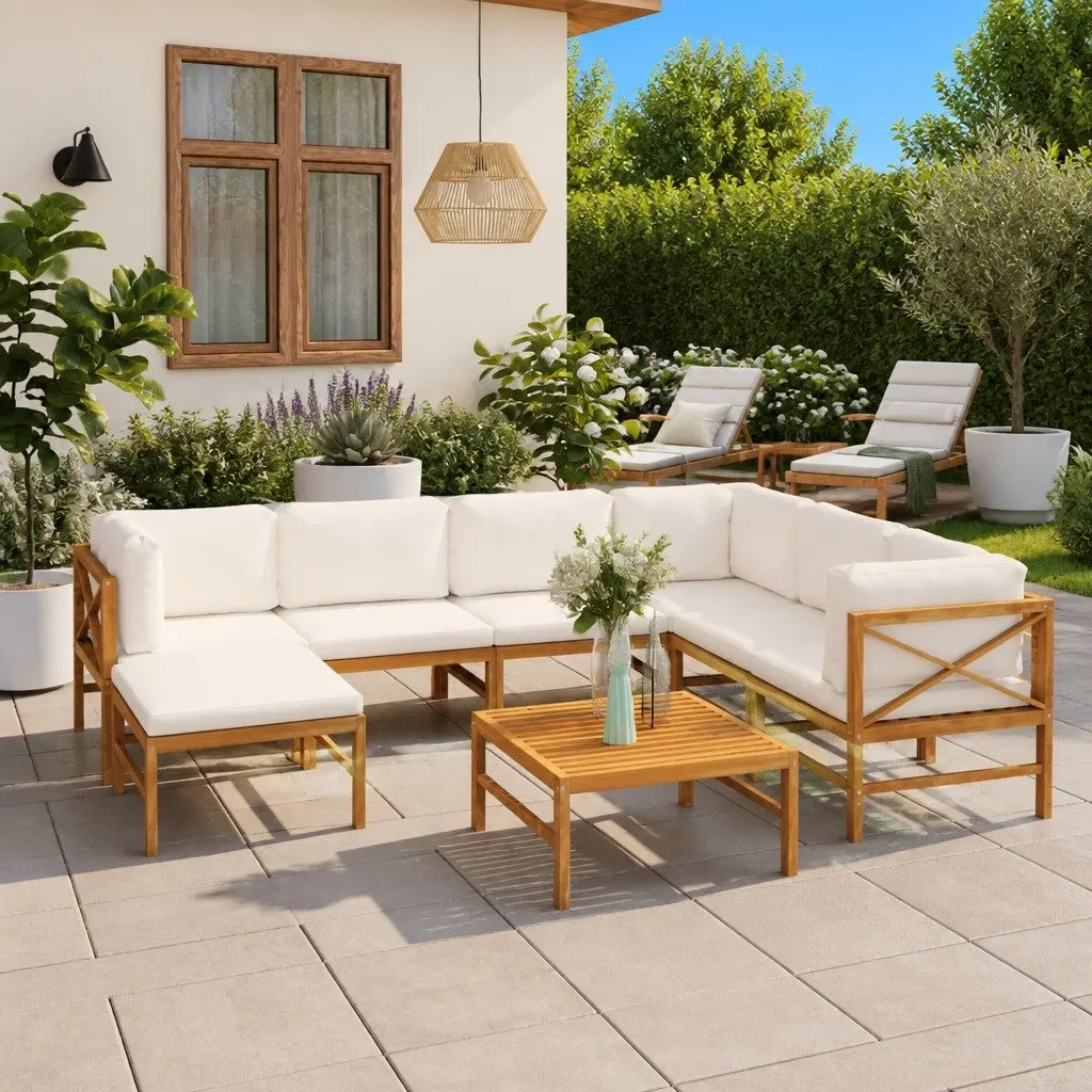 Garden Lounge Set 8 Piece Outdoor Furniture Teak Sofa with Cushions