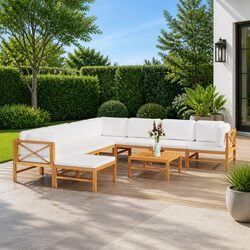 Comfortable 9 Piece Garden Lounge Set with Teak Wood
