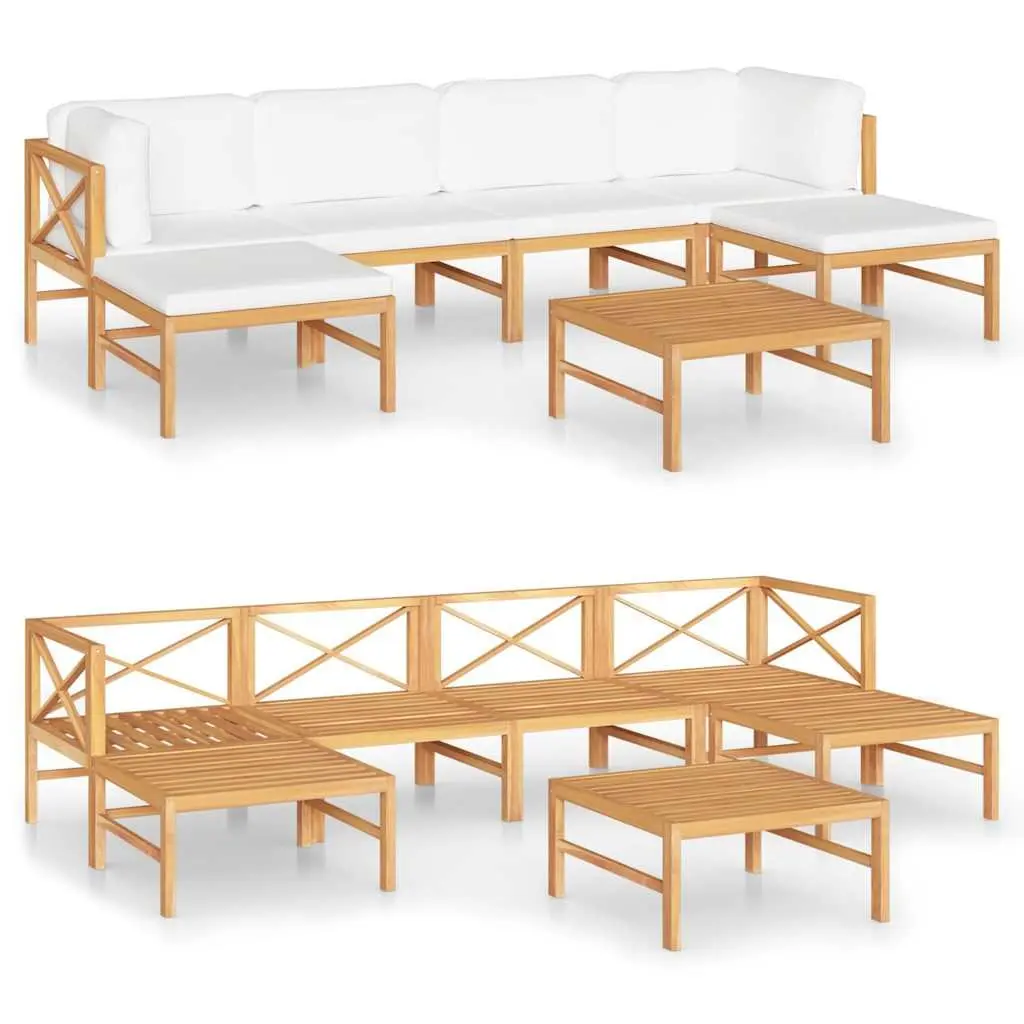 7 Piece Garden Lounge Set Outdoor Furniture Cushions Teak Wood Cream