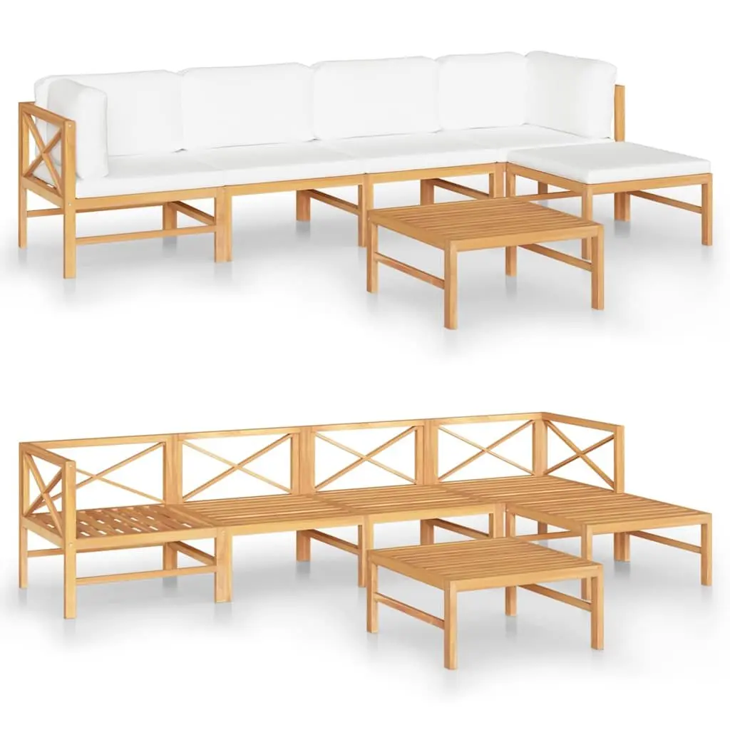 6 Piece Garden Lounge Set Outdoor Patio Furniture Teak Wood Cream Cushions
