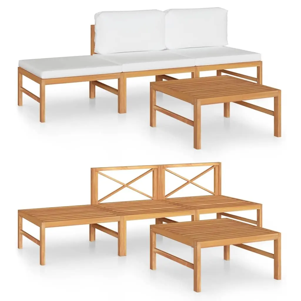 4 Piece Garden Lounge Set Outdoor Furniture Teak Wood Cream Cushions