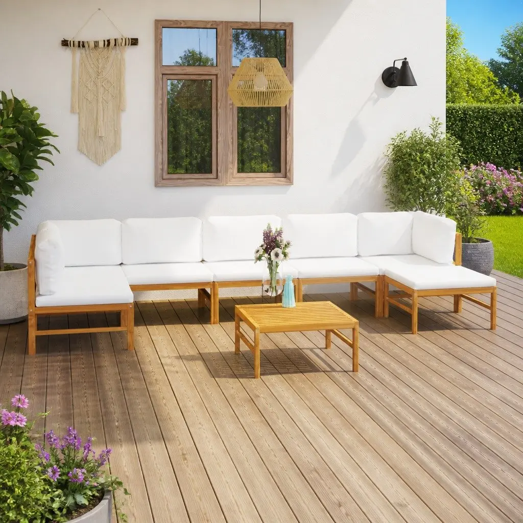 Garden Lounge Set 8 Piece Outdoor Furniture Cushions Cream Teak Hardwood