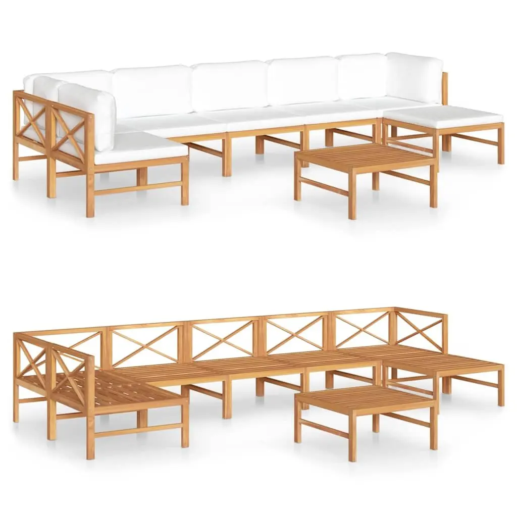 Garden Lounge Set 8 Piece Outdoor Furniture Cushions Cream Teak Hardwood