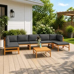 8-Piece Teak Wood Lounge Set with Practical Grey Cushions