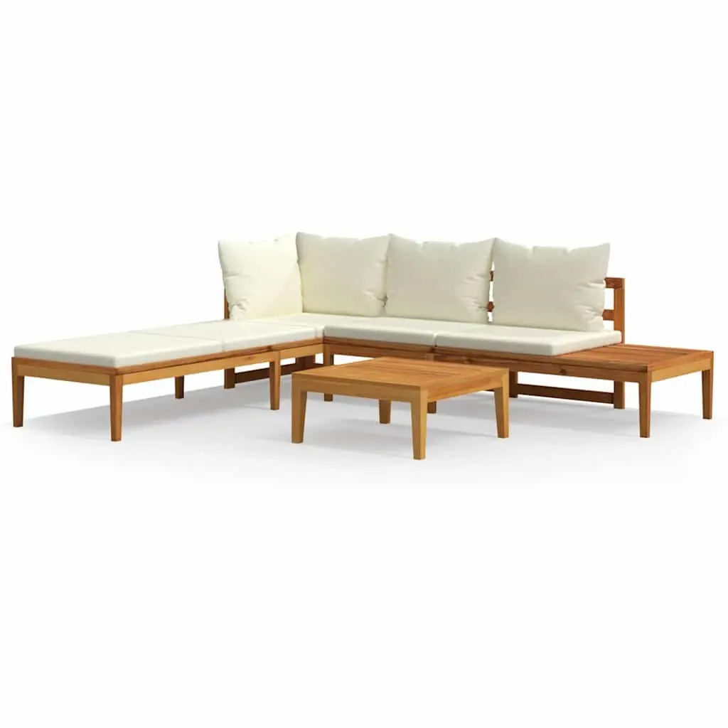 Outdoor Lounge Set Garden 3 Piece Acacia Wood Cream Cushions