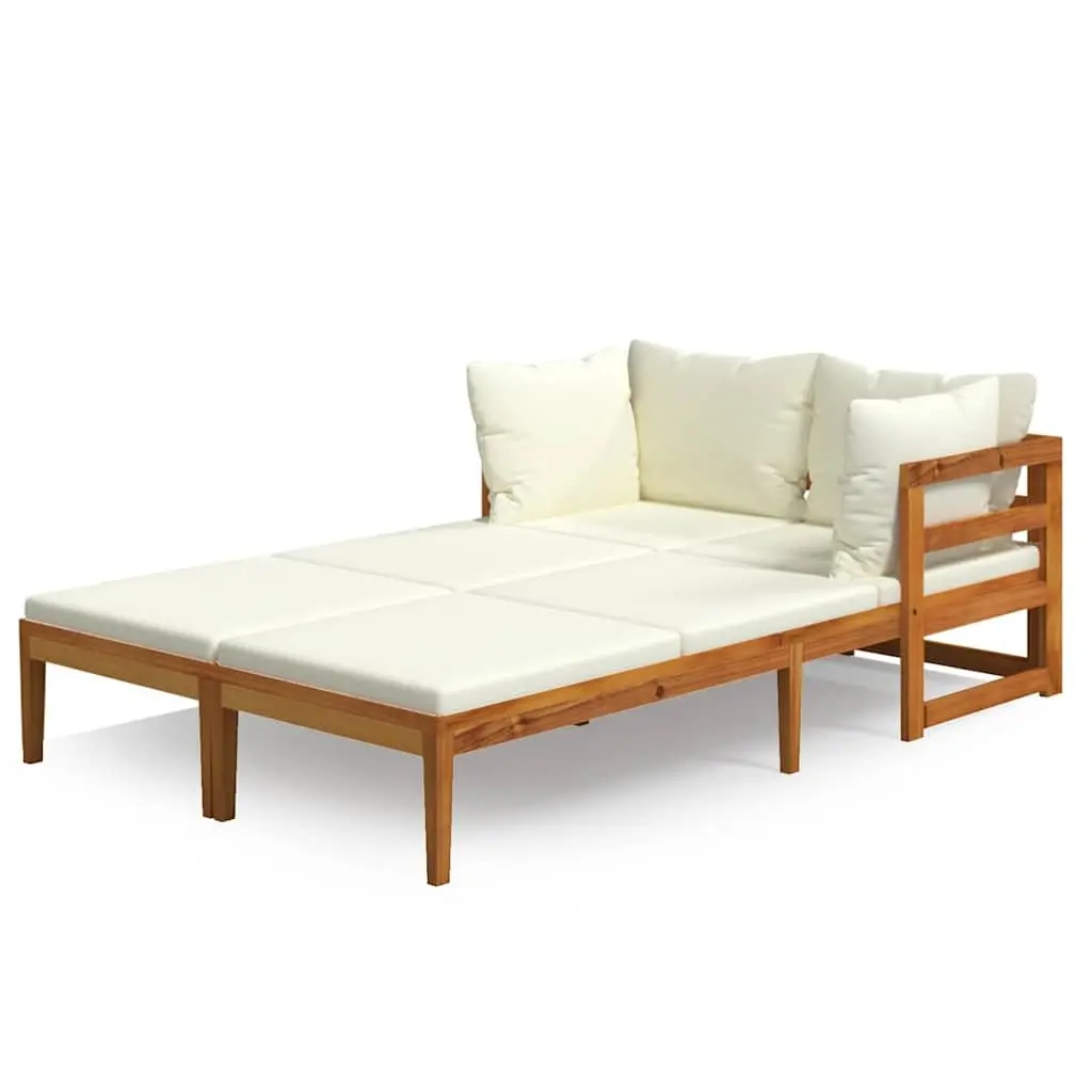 Outdoor Sun Lounger Chair Acacia Wood Sunbed Cream Cushion Set of 2