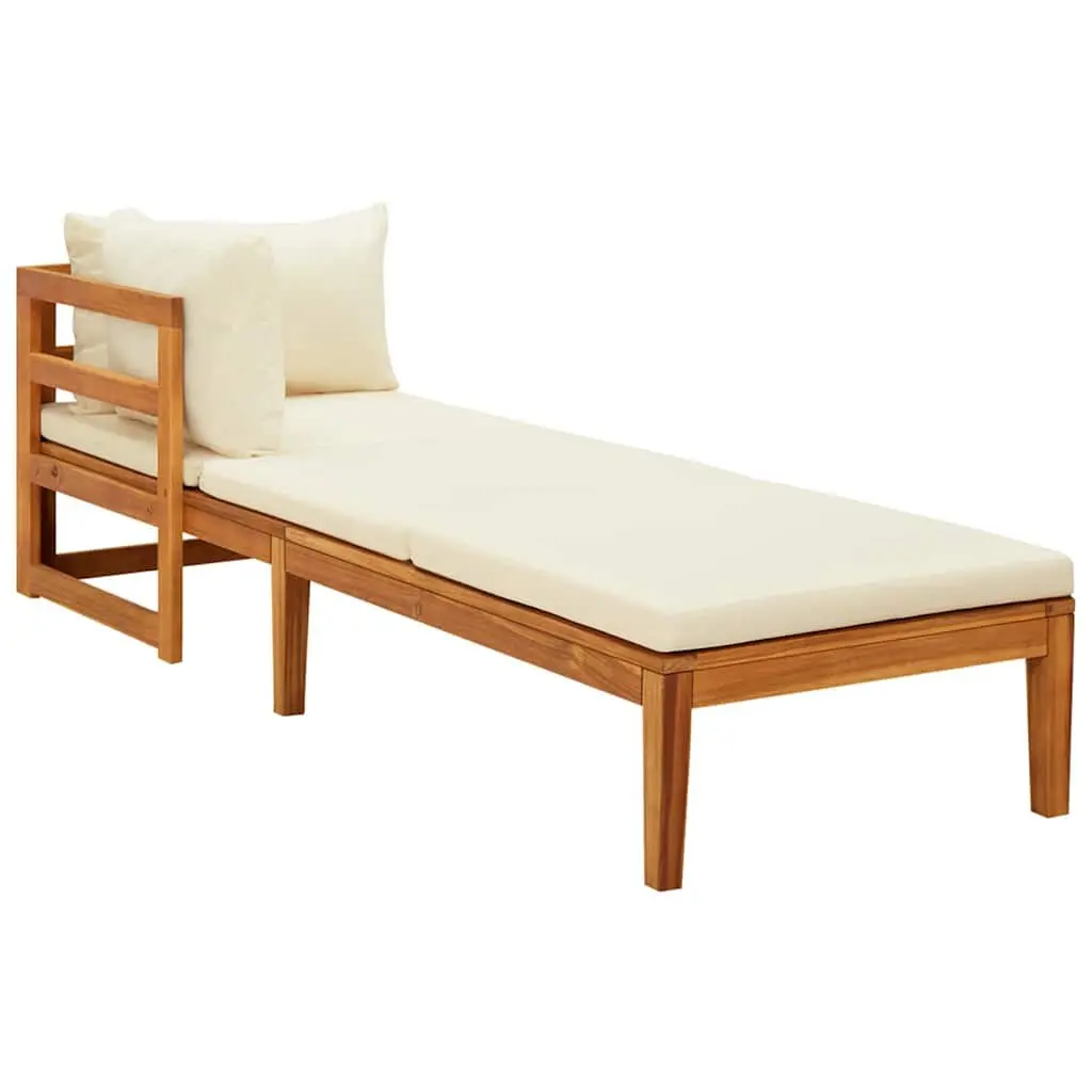 Outdoor Sun Lounger Chair Acacia Wood Sunbed Cream Cushion Set of 2