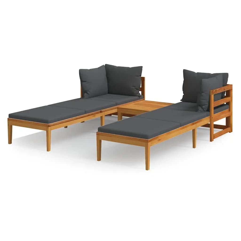 Wooden Garden Lounge Set 3 Piece Outdoor Furniture Acacia Grey Cushioned