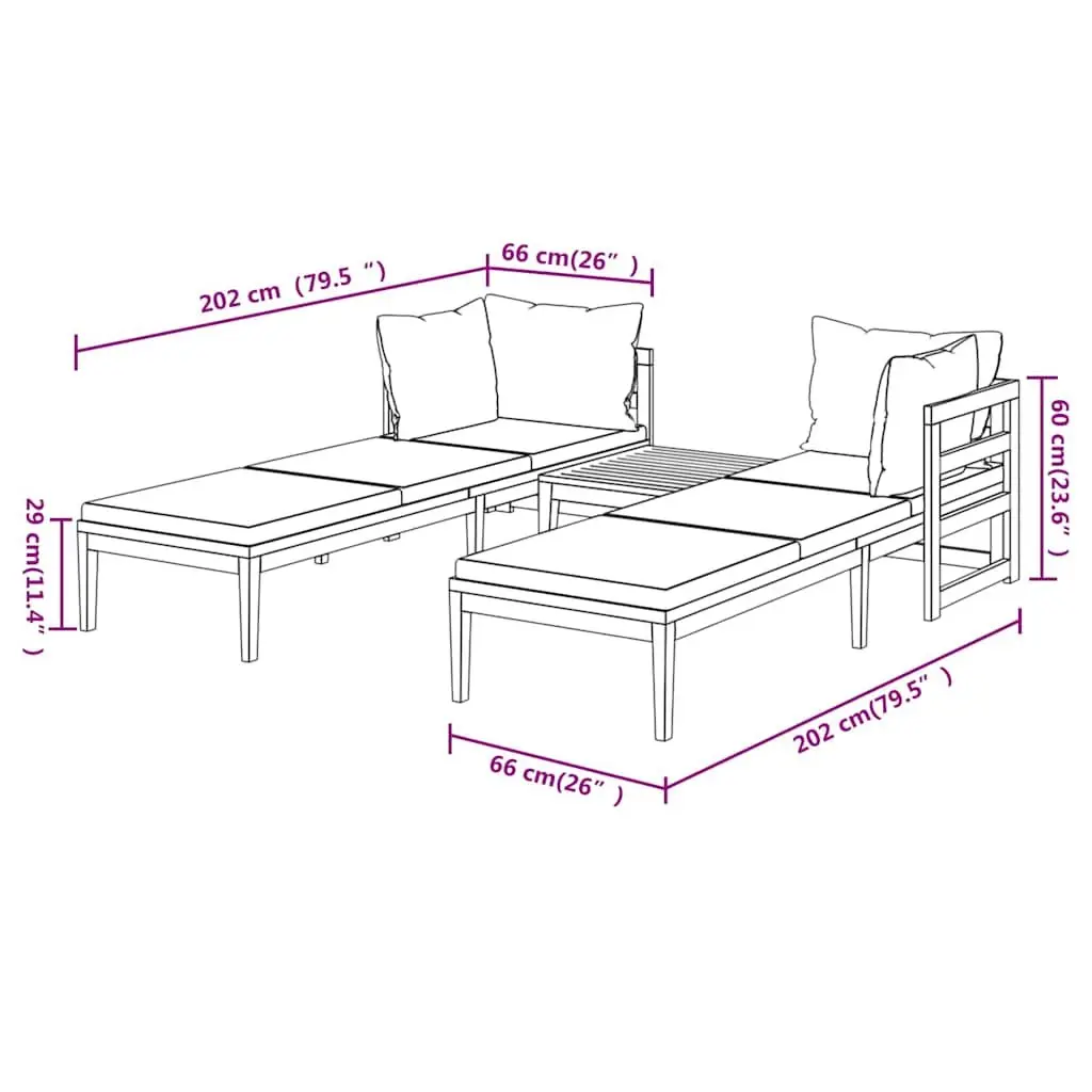 Wooden Garden Lounge Set 3 Piece Outdoor Furniture Acacia Grey Cushioned