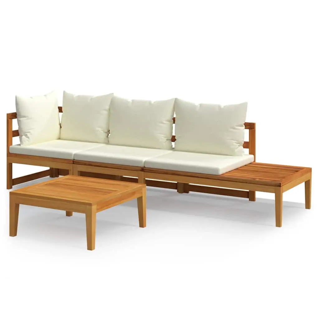 Outdoor 3 Piece Lounge Set Acacia Wood Patio Furniture Sofa Table with Cream Cushions