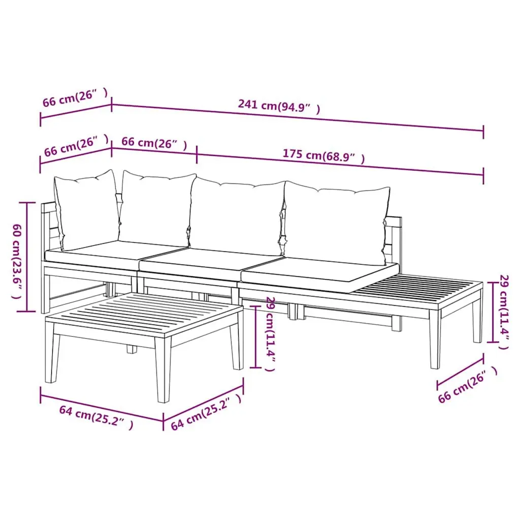 Outdoor 3 Piece Lounge Set Acacia Wood Patio Furniture Sofa Table with Cream Cushions