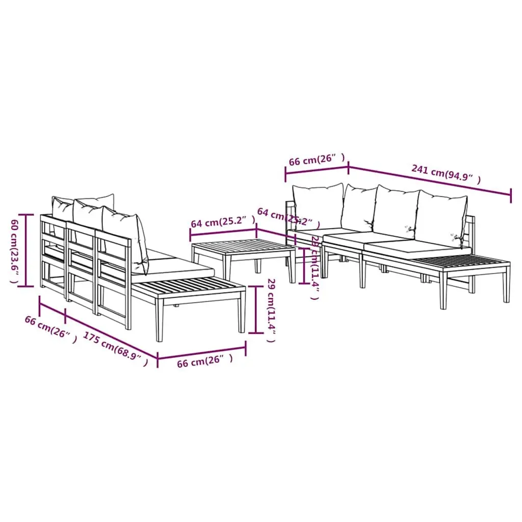 5-Piece Acacia Lounge Set with Cream Cushions