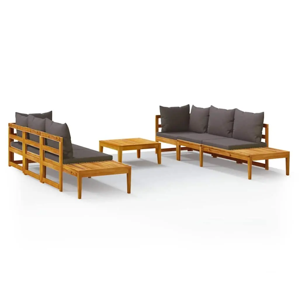 5 Piece Garden Lounge Set Outdoor Furniture Acacia Wood Grey Cushions