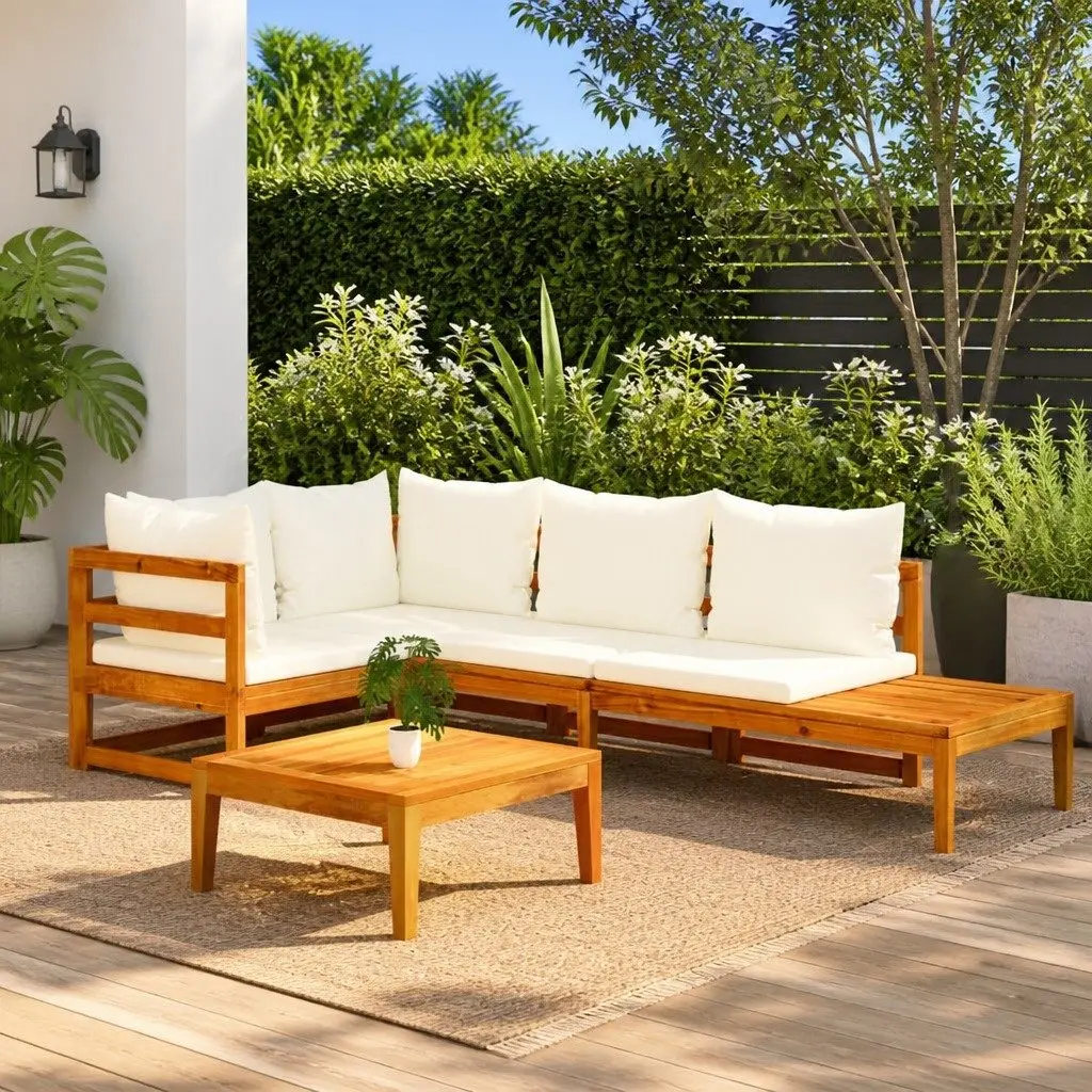 4 Piece Garden Lounge Set Wooden Patio Sofa Furniture with Cushions Cream