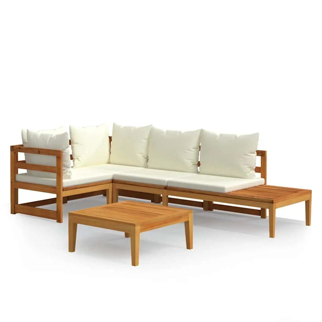 4 Piece Garden Lounge Set Wooden Patio Sofa Furniture with Cushions Cream