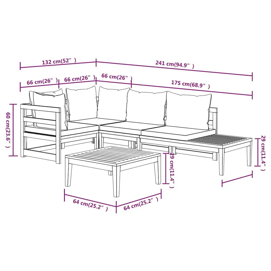 4 Piece Garden Lounge Set Wooden Patio Sofa Furniture with Cushions Cream