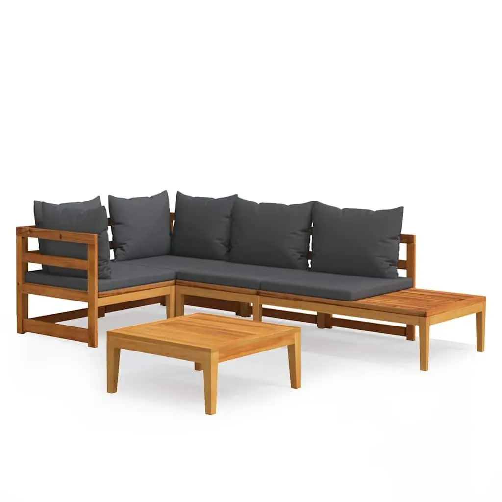 Garden Lounge Set 4 Piece Outdoor Patio Furniture Acacia Wood Grey Cushions