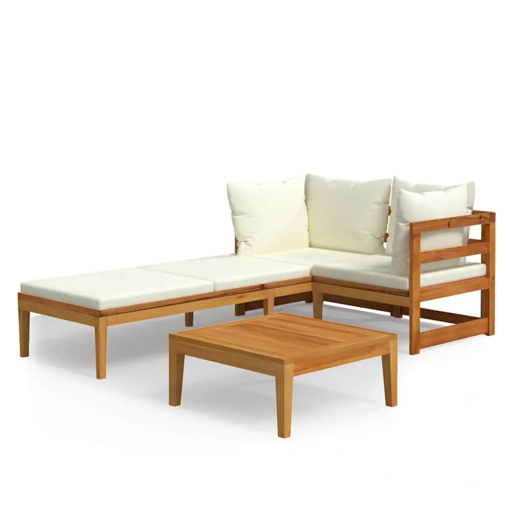 Garden Lounge Set 3 Piece Outdoor Sofa Acacia Wood Cream with Cushions