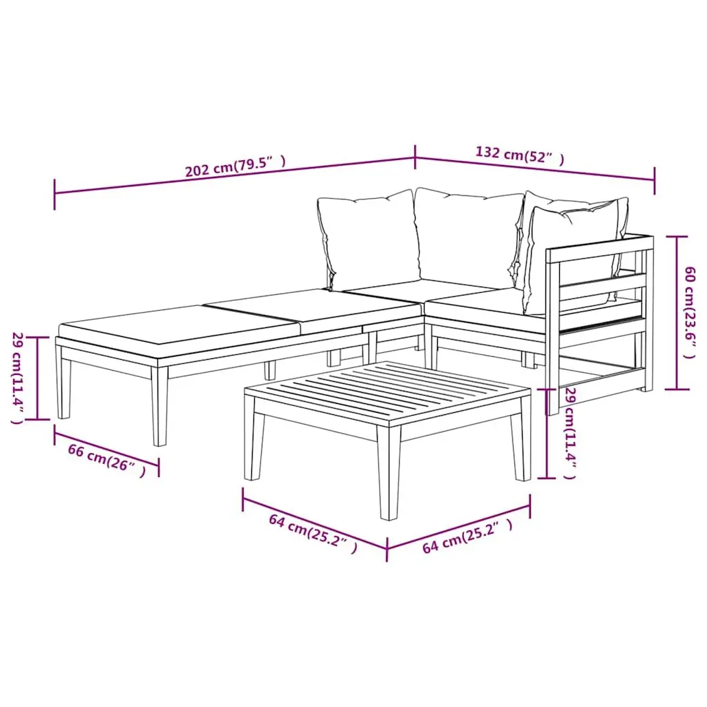 Garden Lounge Set 3 Piece Outdoor Sofa Acacia Wood Cream with Cushions