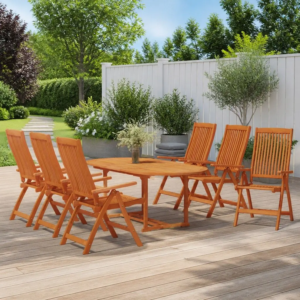 Garden Dining Set 7 Piece Outdoor Patio Extendable Table Reclining Chairs Brown