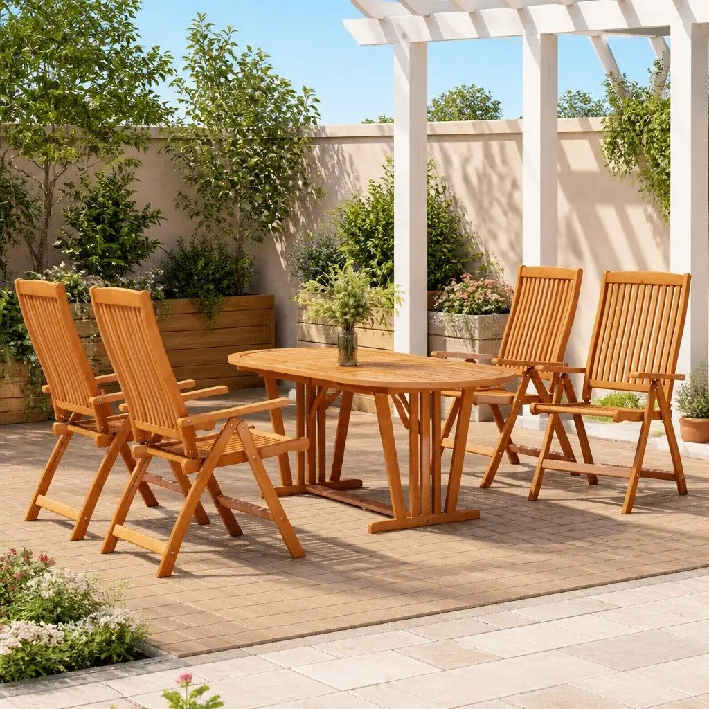 Garden Dining Set 5 Piece Outdoor Patio Furniture Extendable Table Reclining Chairs Brown