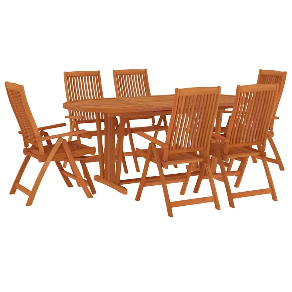 Garden Dining Set 7 Piece Outdoor Furniture Eucalyptus Wood Extendable Table Brown