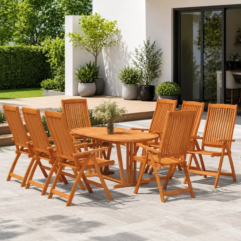 Folding Garden Chairs Set 8 Pieces Brown Eucalyptus Solid Wood Outdoor Reclining