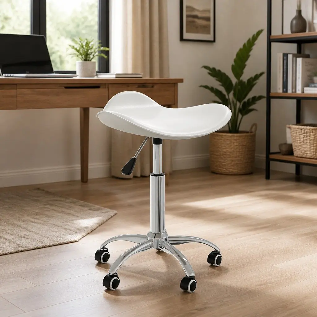 Office Chair Height Adjustable Swivel Seat White Faux Leather