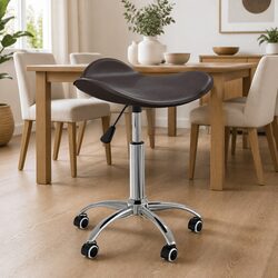 Swivel Dining Chair Brown Faux Leather Adjustable Height Gas Lift 360 Degree