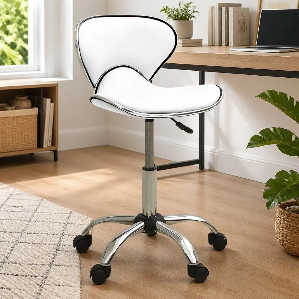 White Faux Leather Office Chair Swivel Height Adjustable Home Desk Task Chair