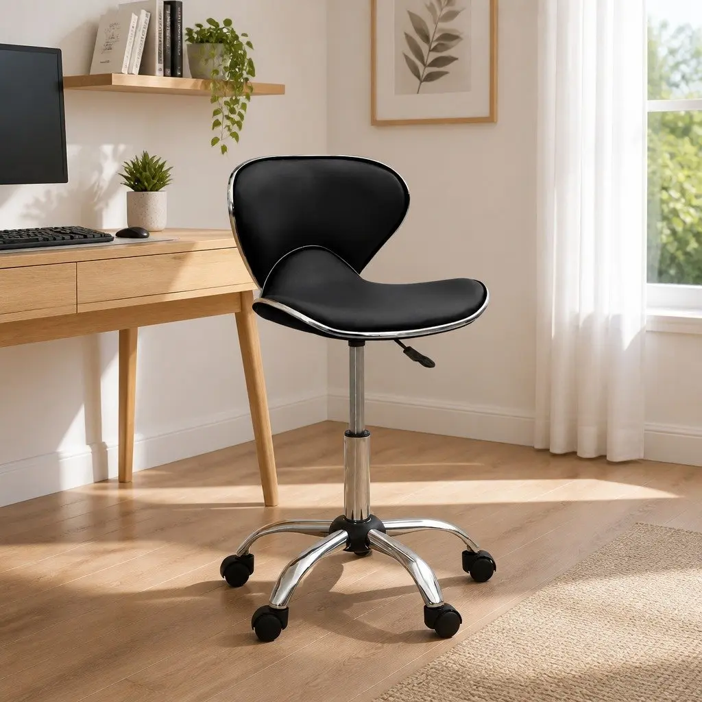 Office Chair Black Faux Leather Swivel Height Adjustable Wheels Desk Seat
