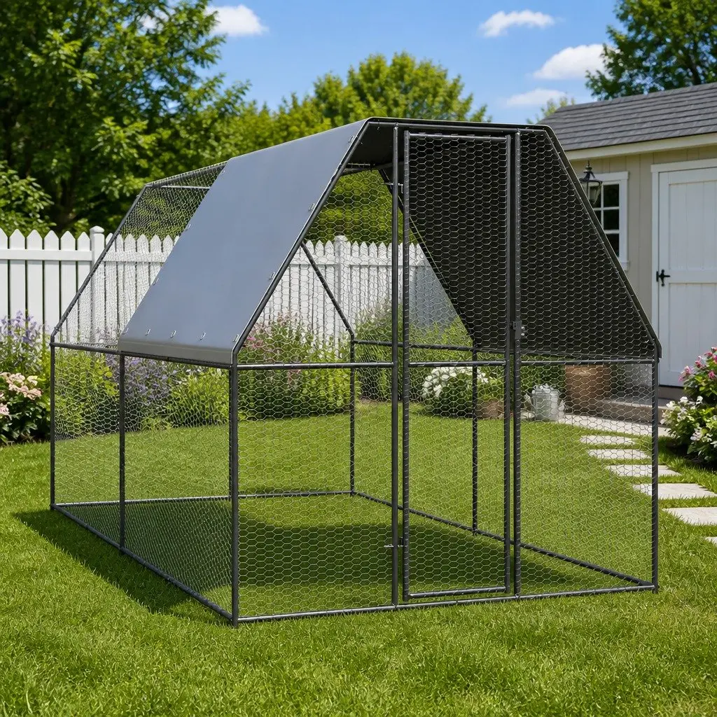Outdoor Chicken Cage Galvanised Steel Coop Run 2x4x2m Silver