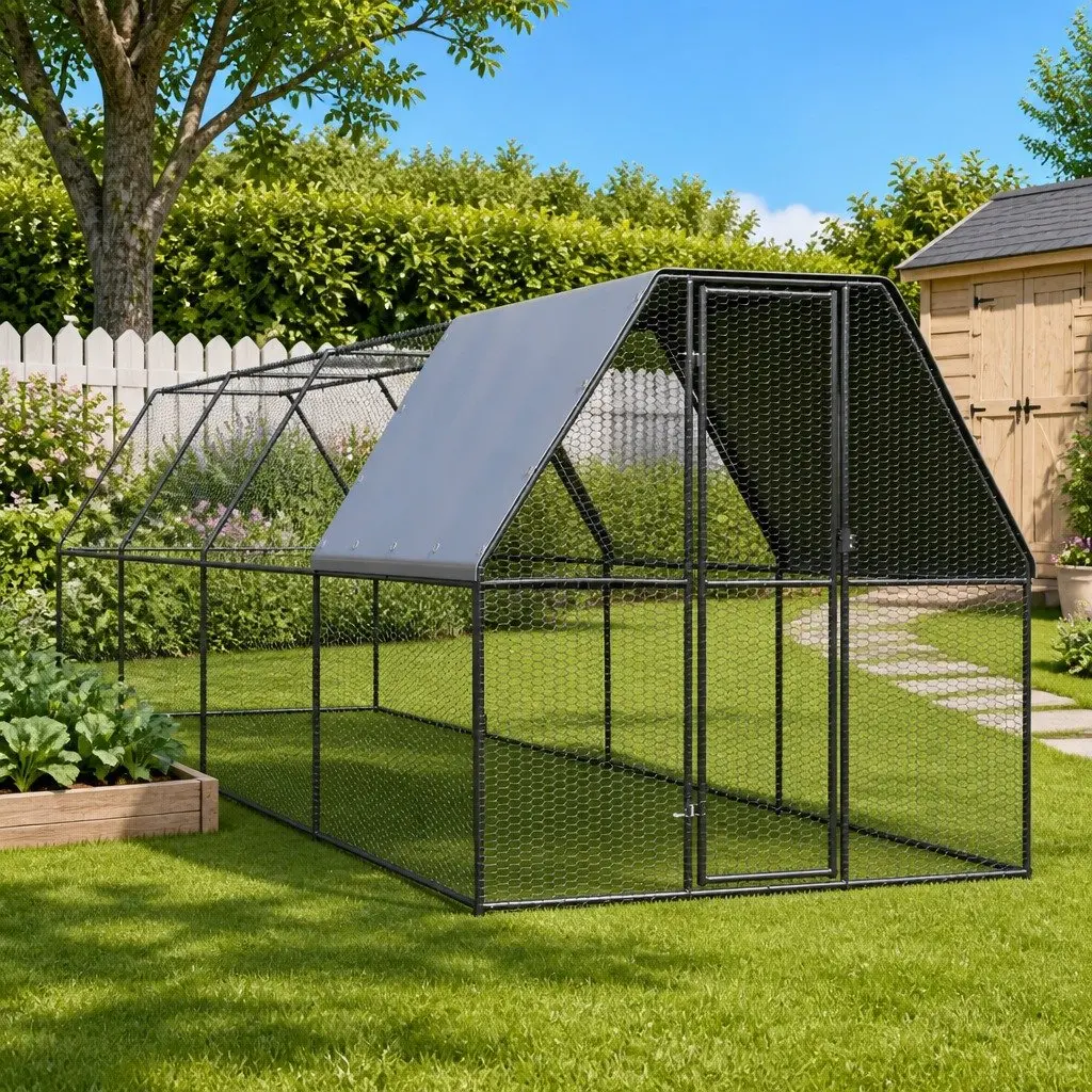 Outdoor Chicken Cage Run Enclosure 2x8x2m Galvanised Steel Silver