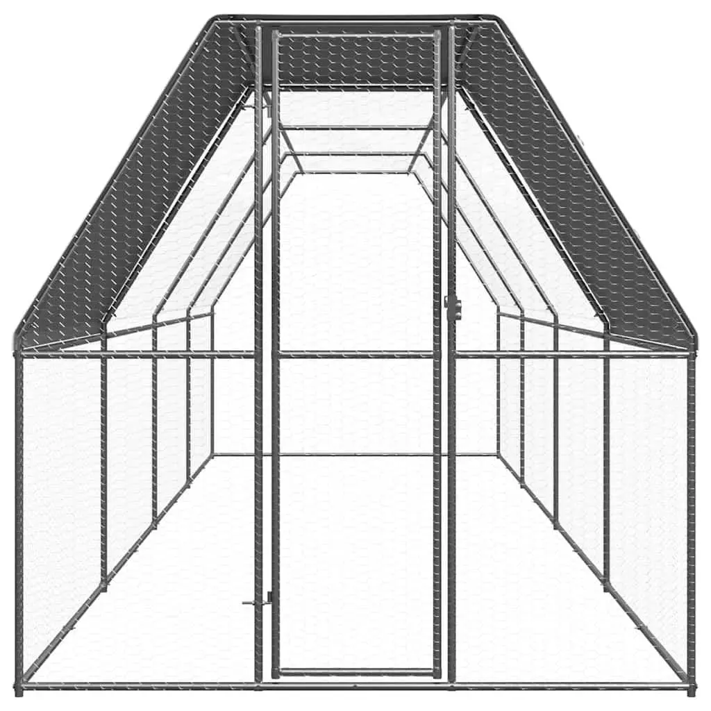 Outdoor Chicken Cage Run Enclosure 2x8x2m Galvanised Steel Silver